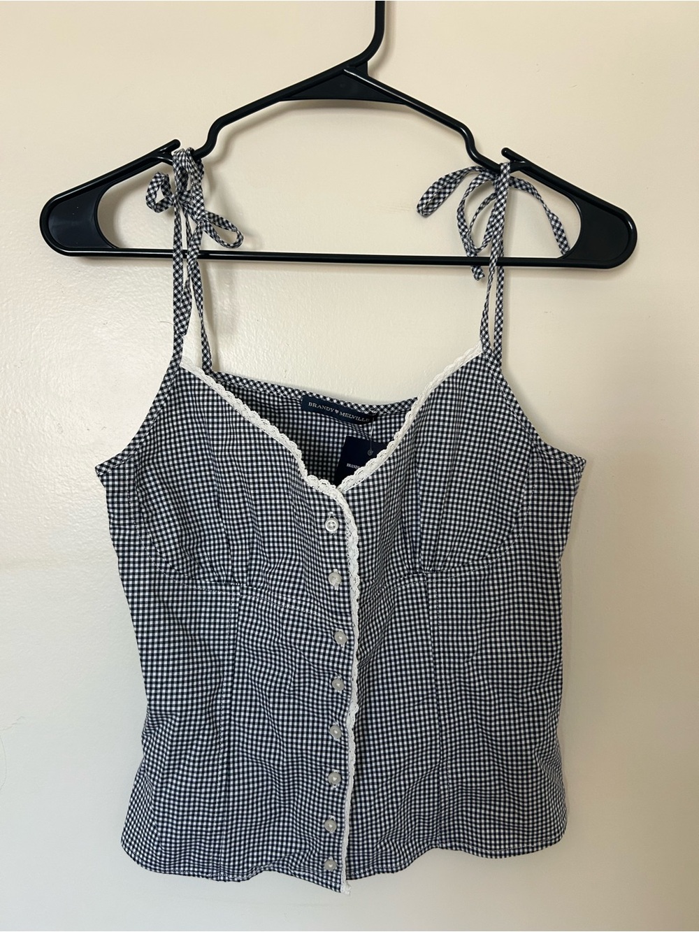 Brandy Melville Gingham Tie-Shoulder Button Cami